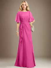 A-line Scoop Floor-Length Chiffon Mother of the Bride Dress With Cascading Ruffles Beading Sequins