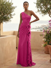 One Shoulder Pleat Mermaid A Line Ruffle Evening Dresses