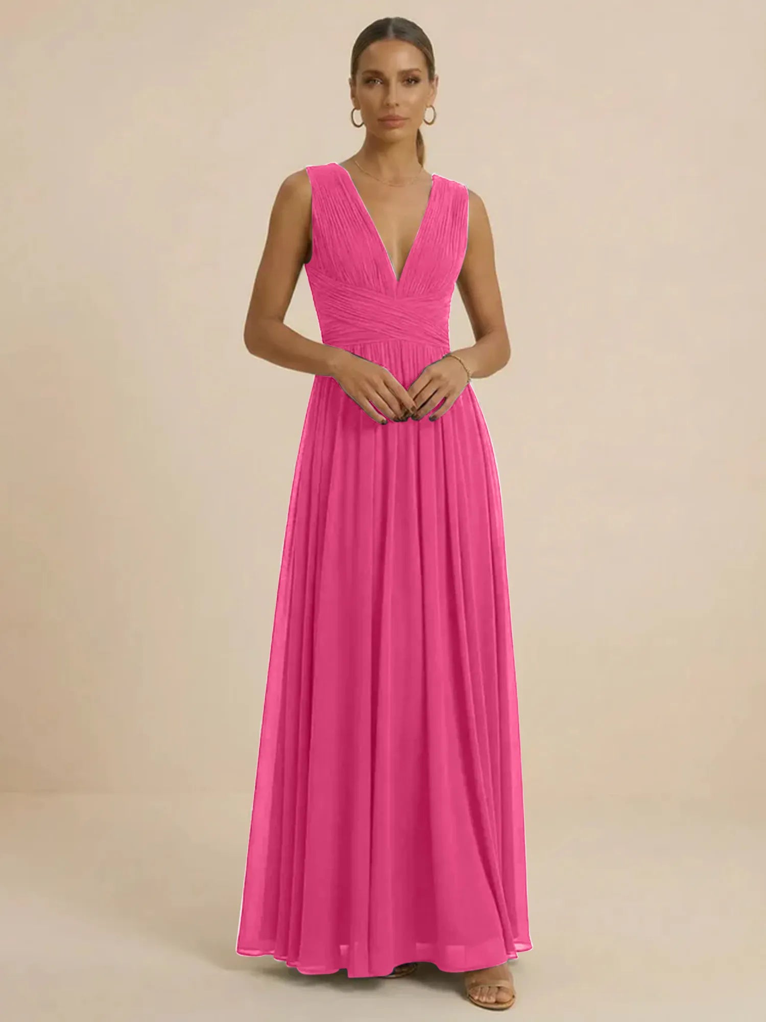 Teal Pleated V-Neck Chiffon Evening Gown with Ruched