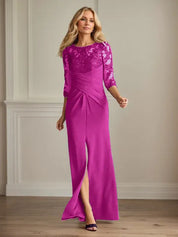 Robe fourreau en crêpe extensible prune pour mère de la mariée 