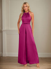 Jumpsuits Halter Floor-Length Satin Wedding Dress