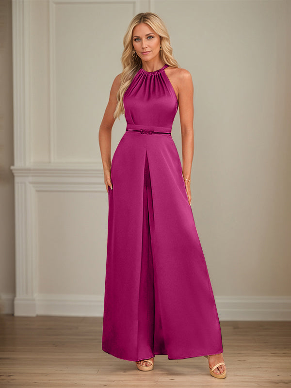 Jumpsuits Halter Floor-Length Satin Wedding Dress