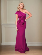 Satin Sheath/Column One Shoulder Short Sleeves Floor Length Mother of the Bride Dresses