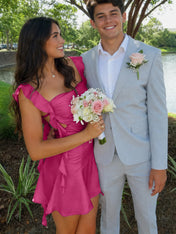 Ruffle Strap Short Homecoming Dress with Cutouts