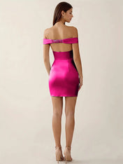 Off-The-Shoulder Ruched Satin Mini Homecoming Dress