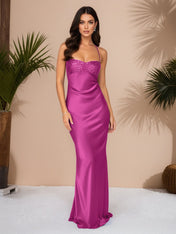 Spaghetti Straps Lace Up Satin Long Prom Dress