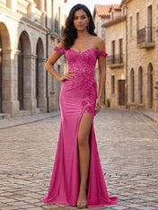 Mermaid Off-The-Shoulder Floral Corset Long Prom Dress with Slit