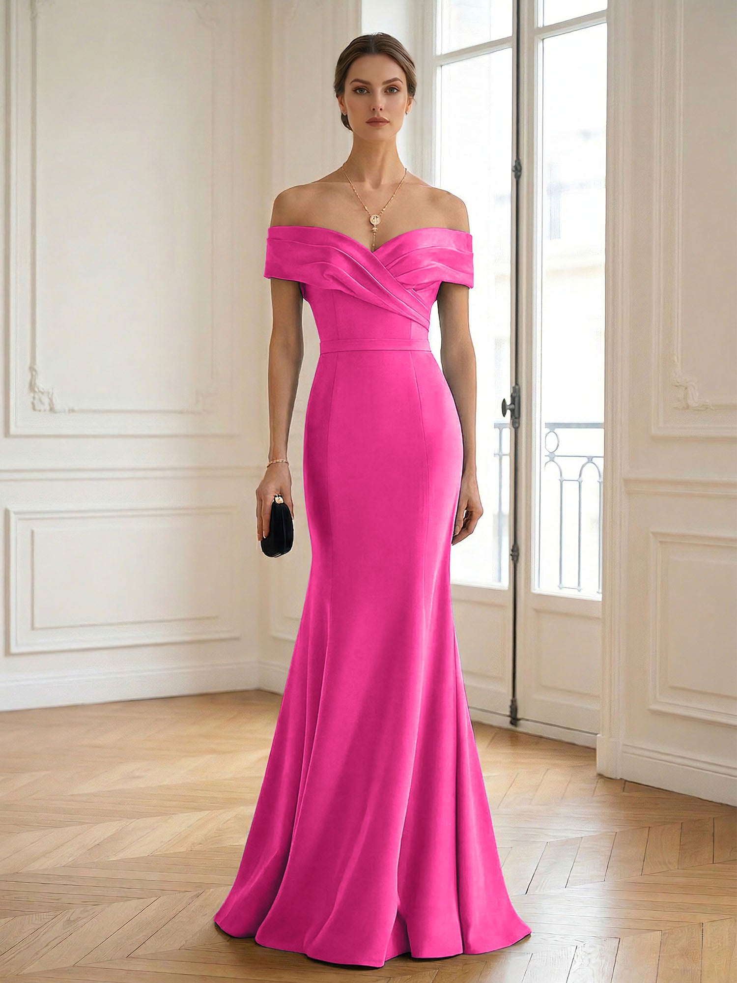Formal Wedding Guest Dress Navy Off Shoulder Maxi Mermaid Dress