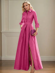 A Line High Neck 3/4 Sleeves Floor Length Mother of the Bride Dresses