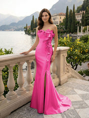 Pink Sweetheart Neckline 3D Flower Embellished Mermaid Evening Gown Maxi Dress