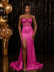 Strapless Sequin-Embellished Mermaid Prom Dress