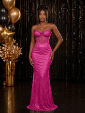 Strapless Sequin-Accented Mermaid Prom Dress with High Slit