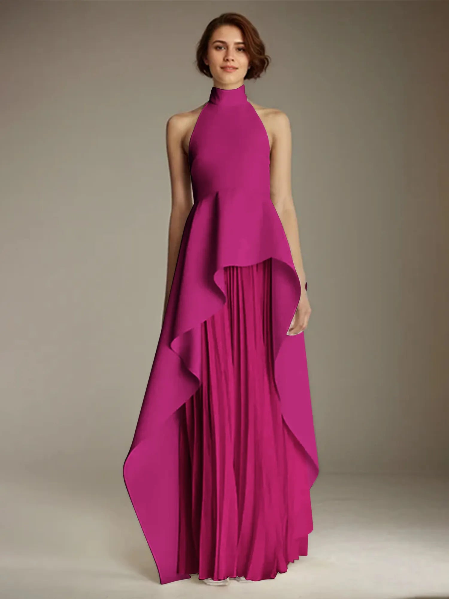 White Sleeveless High Neck Chiffon Long Formal Dress With Ruffles