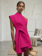Purplish blue Ruched One Shoulder Sleeveless A-line Mini Homecoming Dress