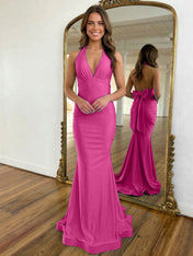 Light Blue Mermaid Halter Backless Long Prom Dress