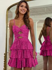 A Line Spaghetti Straps Sweetheart Satin Homecoming Dress with Keyhole