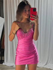 Beaded V Neck Corset Bodice Homecoming Dress
