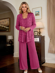 Chiffon Mother of the Bride Pantsuits with Jacket & Sequins