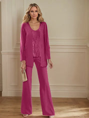 Tailleur-pantalon en mousseline avec veste pour mère de la mariée 
