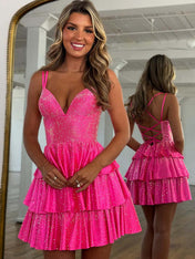 Beaded Open Back Ruffle Short Homecoming Dress