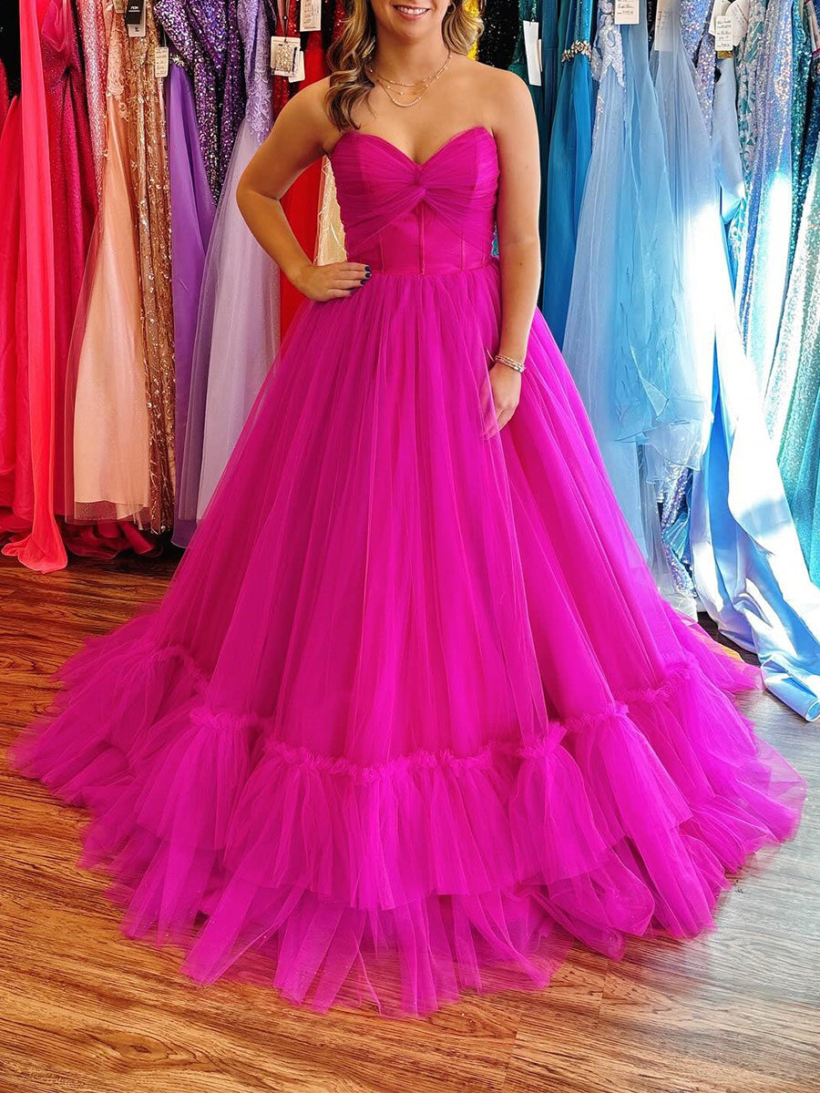 FuchsiaSweetheartStraplessTieredTulleLongPromDress_1.jpg