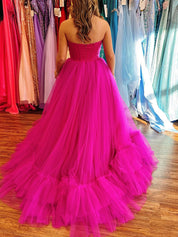 Fuchsia Sweetheart Strapless Tiered Tulle Long Prom Dress
