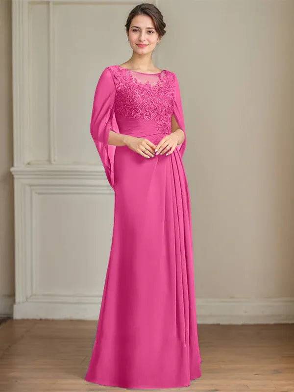 Princess Scoop Floor-Length Mother of the Bride Dresses with Pleated & Sequins