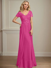 A-line V-Neck Floor-Length Chiffon Lace Mother of the Bride Dress