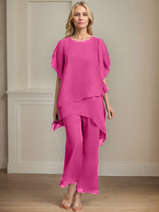 Separates Jumpsuit/Pantsuit Scoop Ankle-Length Chiffon Mother of the Bride Dress