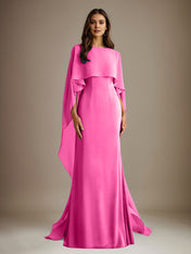 Sheath/Column Boatneck Floor-Length Chiffon Mother of the Bride Dress With Cascading Ruffles