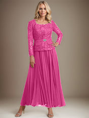 A-line Square Ankle-Length Chiffon Mother of the Bride Dress With Pleated