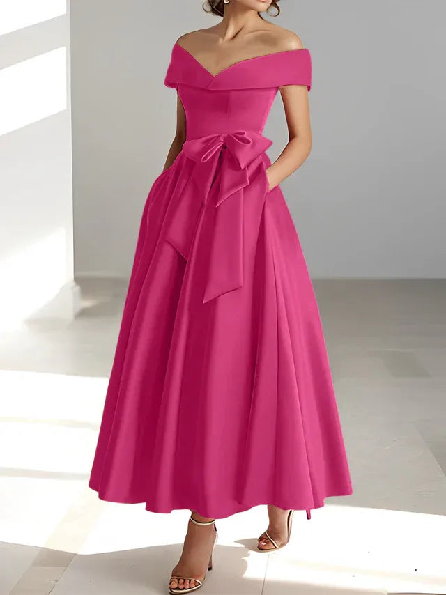 Princess Off-the-Shoulder Sleeveless Ankle-Length Mother of the Bride Dresses with Pockets