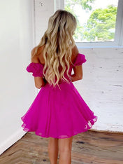 A-Line Off The Shoulder Lace Tulle Short Homecoming Dress