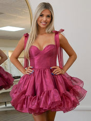 Fuchsia A-line Straps Sweetheart Short Homecoming Dress with Bow