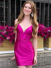 A Line V Neck Satin Short Homecoming Dress