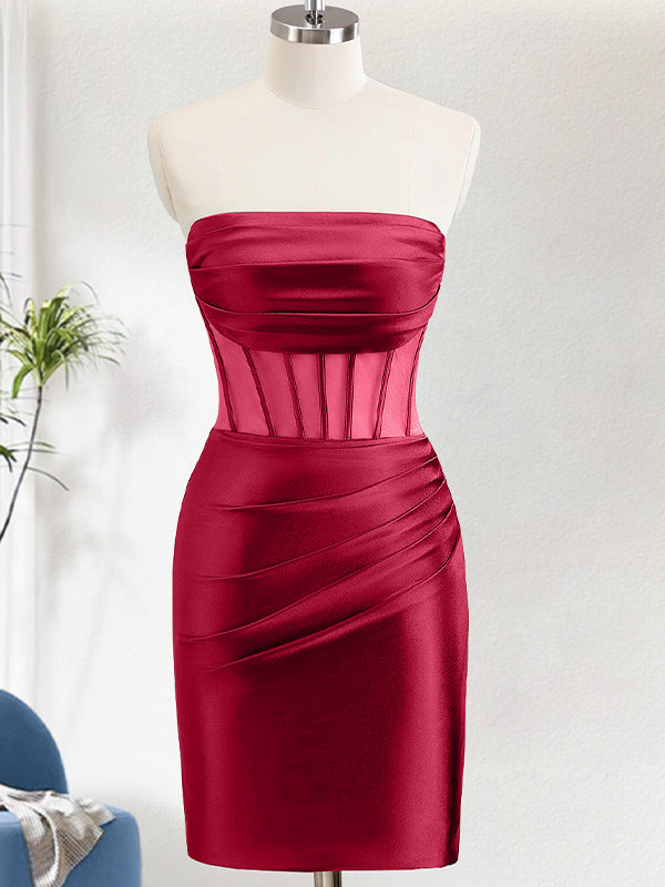Fuchsia Bodycon Strapless Corset Short Homecoming Dress