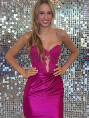 Fuchsia Bodycon Sweetheart Lace Top Short Satin Homecoming Dress