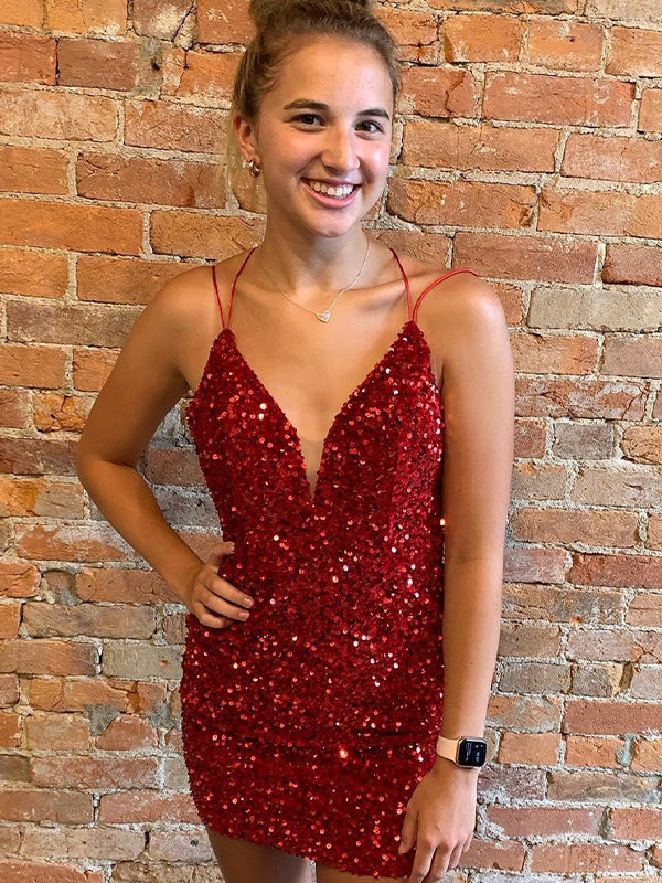 Fuchsia Corset Back Short Sequin Homecoming Dress