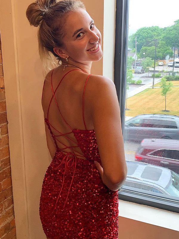 Fuchsia Corset Back Short Sequin Homecoming Dress