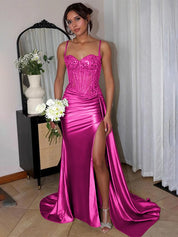 Green Mermaid Spaghetti Straps Bodice Long Prom Dress with Beads