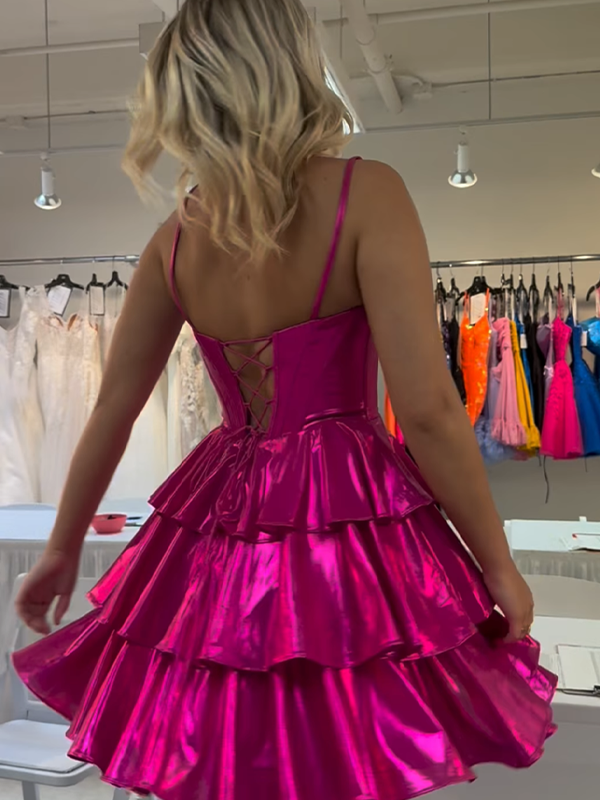 Fuchsia Metallic A-Line Sweetheart Short Corset Homecoming Dress