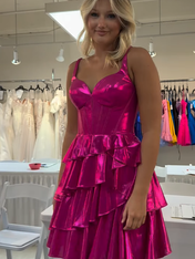 Fuchsia Metallic A-Line Sweetheart Short Corset Homecoming Dress