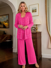 Chiffon Mother of the Bride Pantsuits with Jacket & Sequins