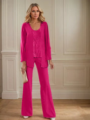 Tailleur-pantalon en mousseline avec veste pour mère de la mariée 