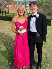 Green Spaghetti Straps Pleated A-Line Empire-Waist Formal Prom Dress
