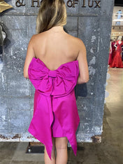 Fuchsia Strapless Back Bow Short Homecoming Dress