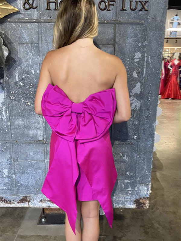 Fuchsia Strapless Back Bow Short Homecoming Dress