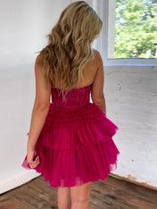 Fuchsia Sweetheart A-Line Short Tulle Homecoming Dress