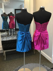 Fuchsia Sweetheart Appliques Ruched Tight Homecoming Dress