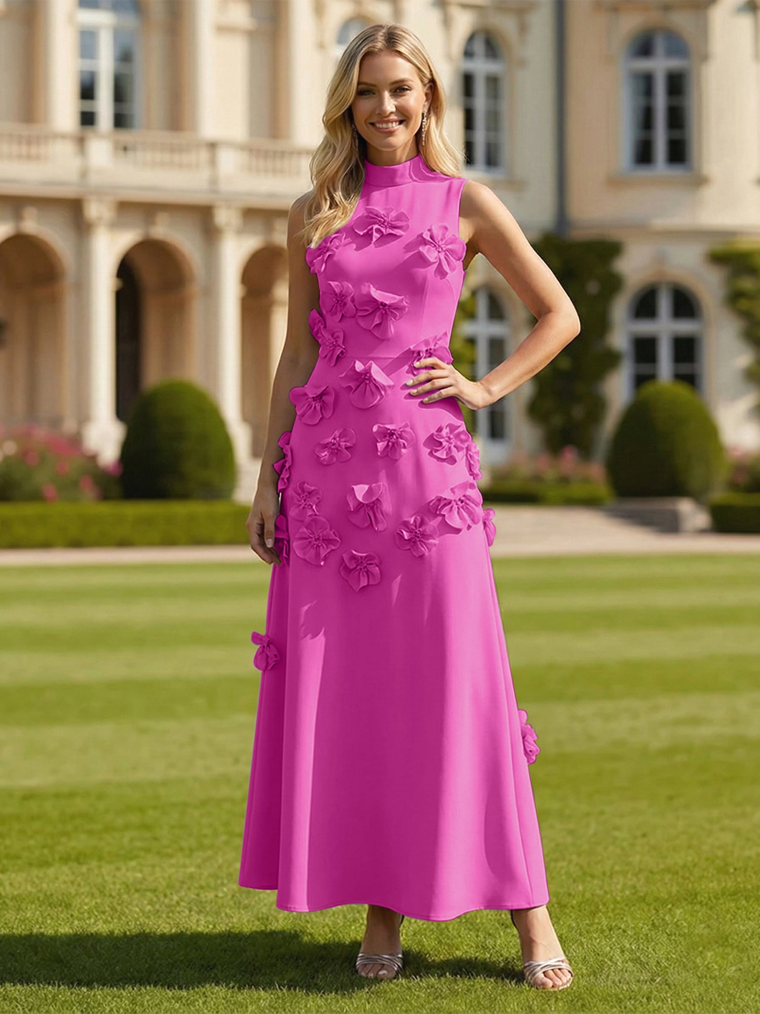 pink sleeveless maxi dress Flossie Pink Sleeveless Prom Dress - US 16